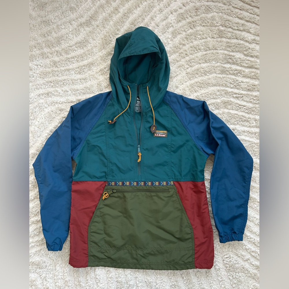 L.L. Bean Teal, Blue, Olive & Burgundy Colorblock Pullover Anorak - Picture 2 of 7